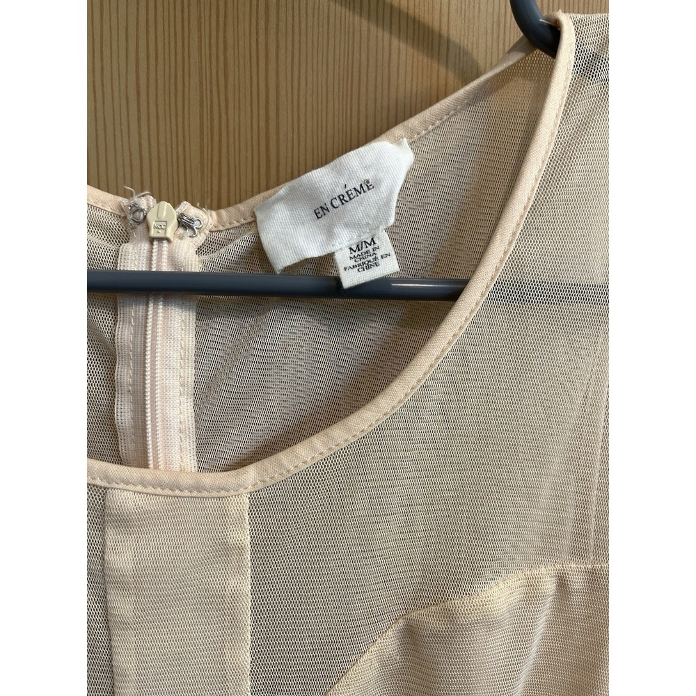 EN CREME Sheer Ivory Black Sleeveless Mini Dress Medium Lined Tulle Skirt - Picture 5 of 12